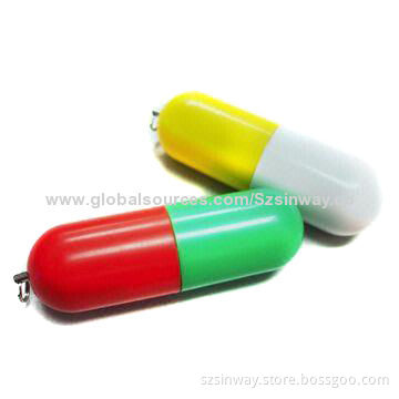 Pill USB Flash Drives, Support Plug-and-play Function, OEM/ODM Orders Accepted